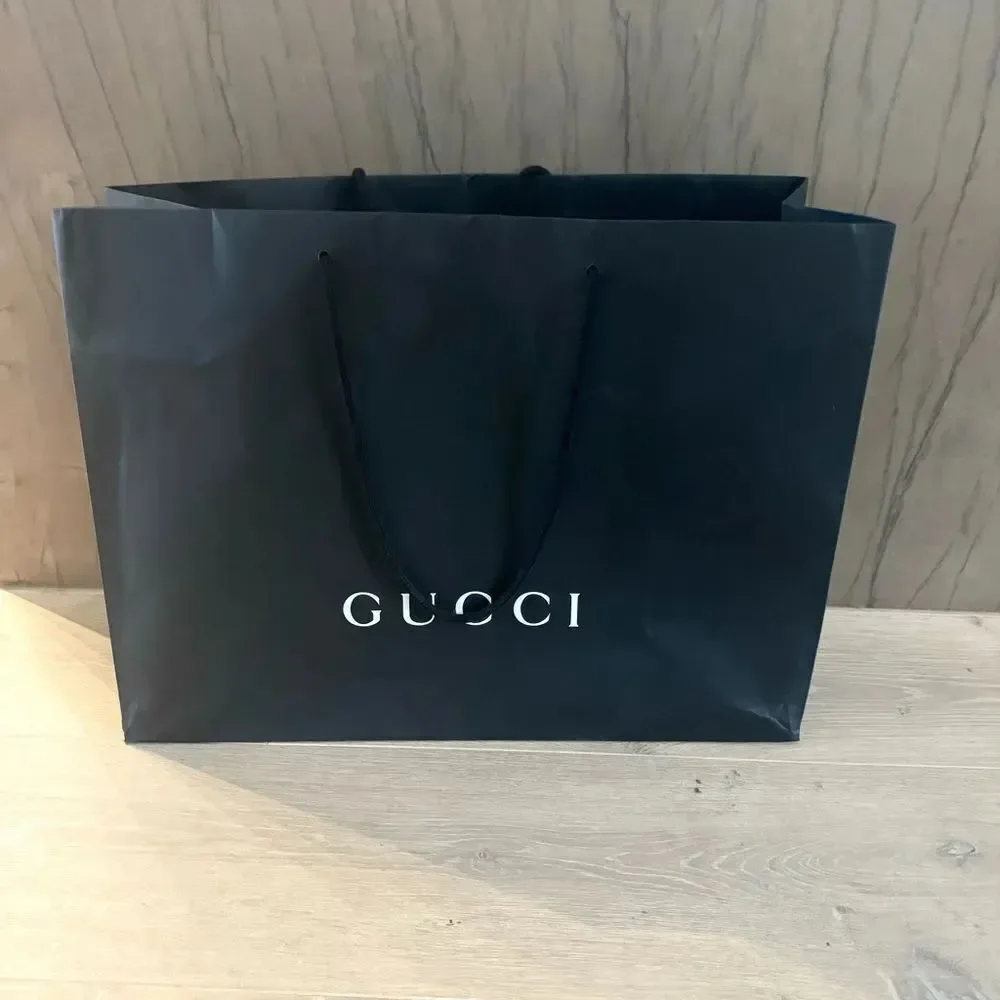 GUCCI Black Spell Out Shopping Bag